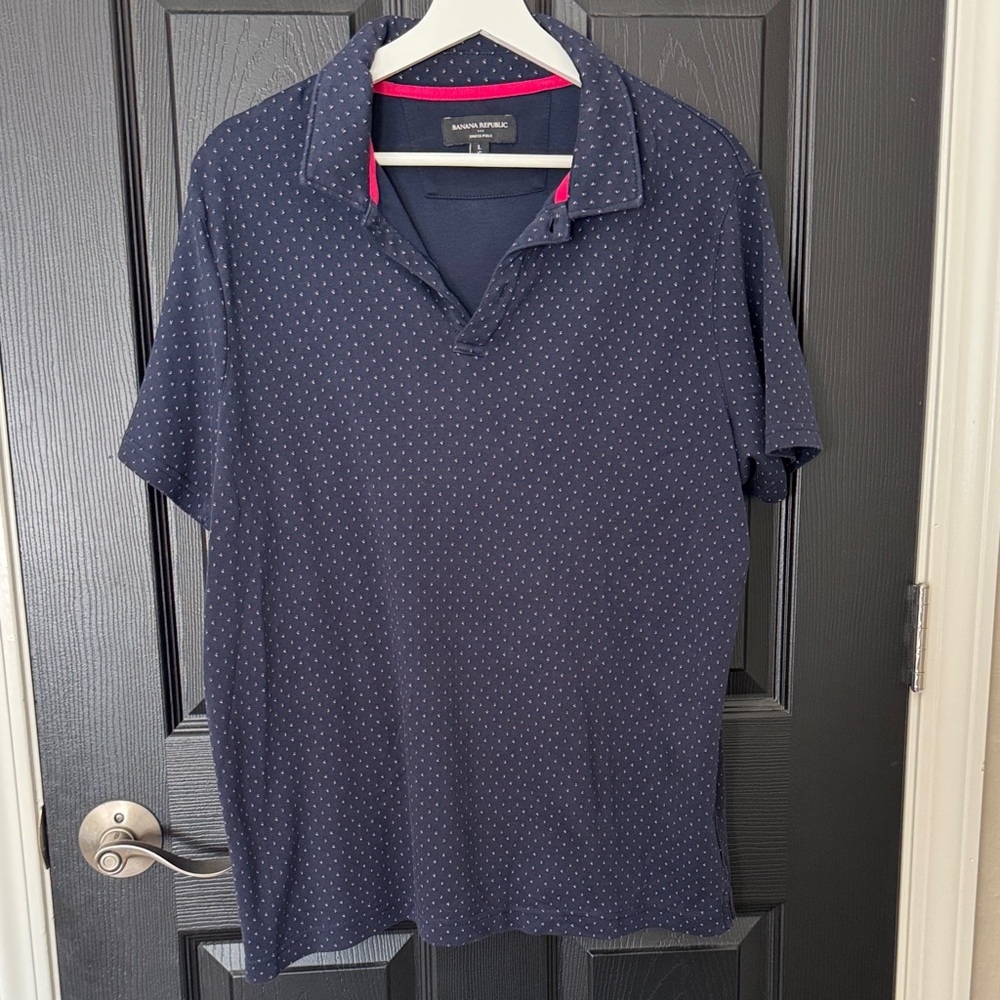 Banana Republic Dark Blue Polo with Pink Highlights
